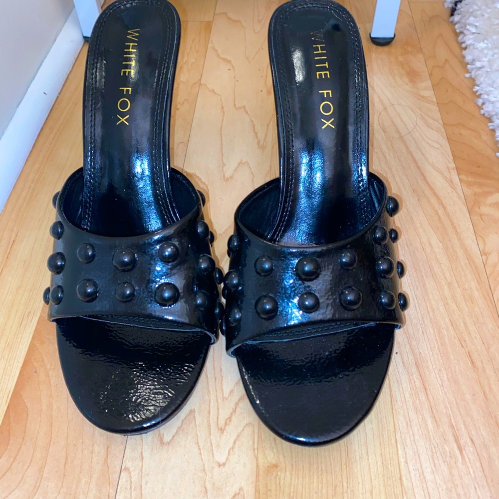 White Fox Studded Mules
